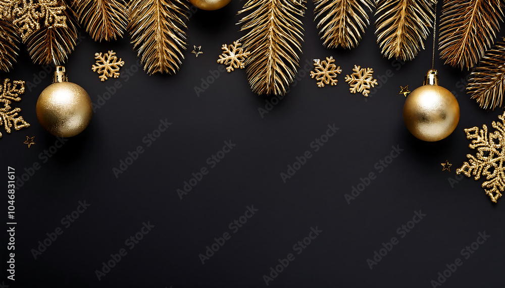 Poster golden snowflake and christmas ball design on black background with space for text is perfe_1(511)