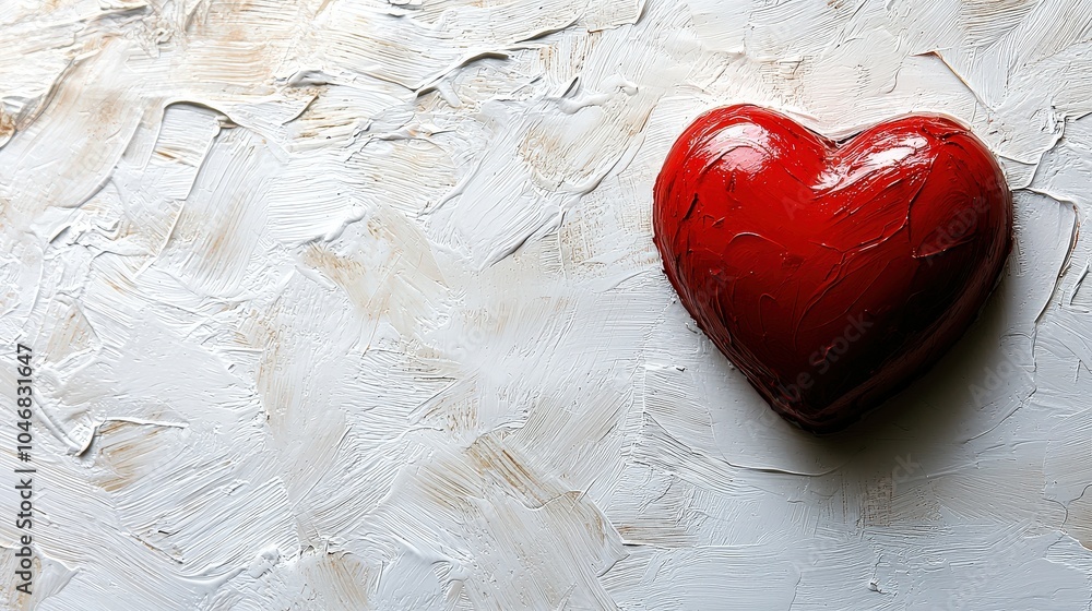 Poster clean and bold flat design red heart situated at the bottom right of a white canvas, suitable for us