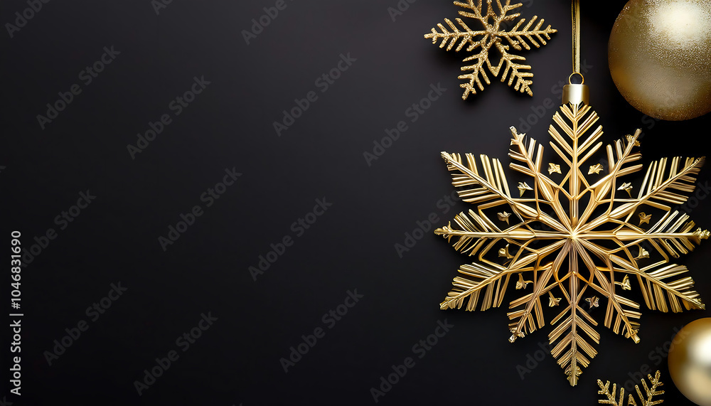 Poster golden snowflake and christmas ball design on black background with space for text is perfe_1(510)