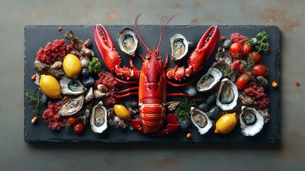 Vibrant Seafood Platter with Fresh Lobster and Shellfish