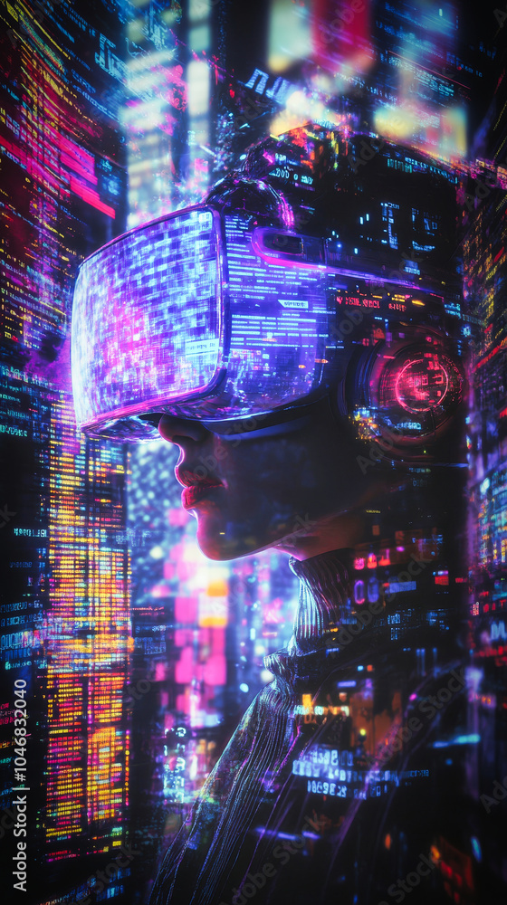 Poster a cyberpunk hacker in a virtual reality setting