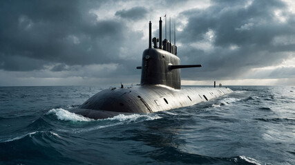 Fototapeta premium A nuclear submarine navigating at surface