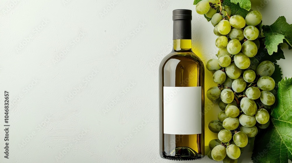 Poster cold-pressed grape seed oil bottle with a simple label, placed on a white background with space for 