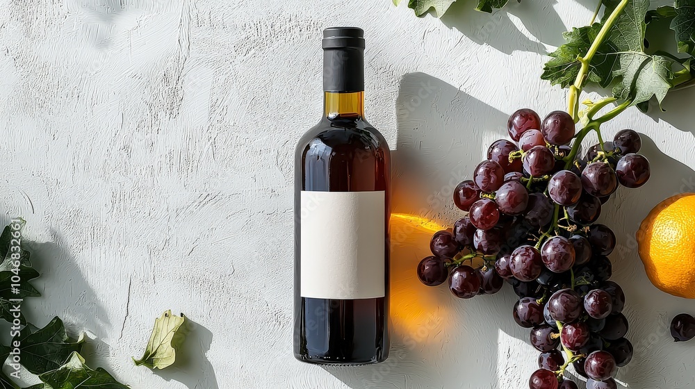 Poster cold-pressed grape seed oil bottle with a simple label, placed on a white background with space for 