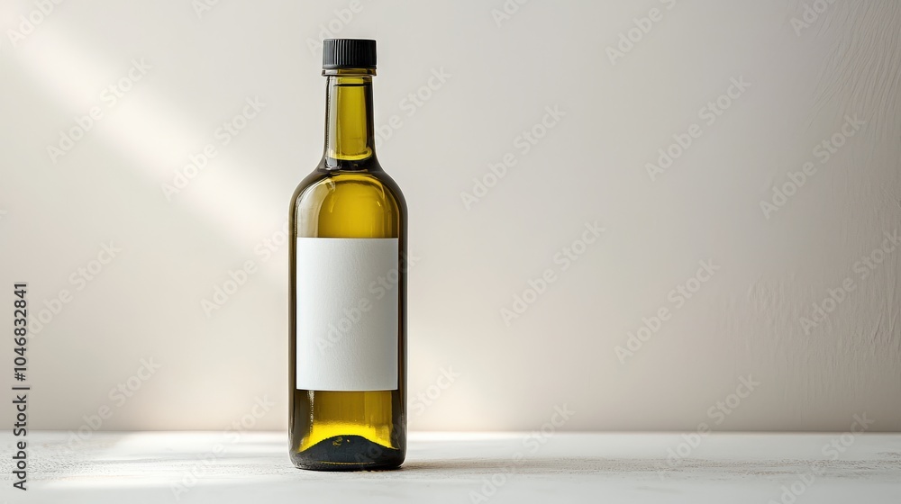 Poster cold-pressed grape seed oil bottle with a simple label, placed on a white background with space for 