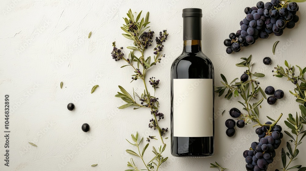 Poster cold-pressed grape seed oil bottle with a simple label, placed on a white background with space for 