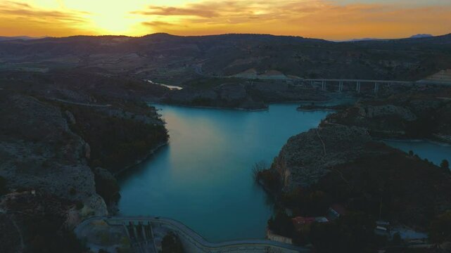 Aerial view of the Cierva reservoir in Mula, Murcia region, Spain