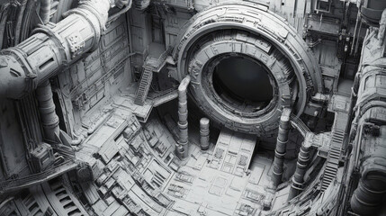 Fototapeta premium Advanced technology interior of a futuristic facility or space station