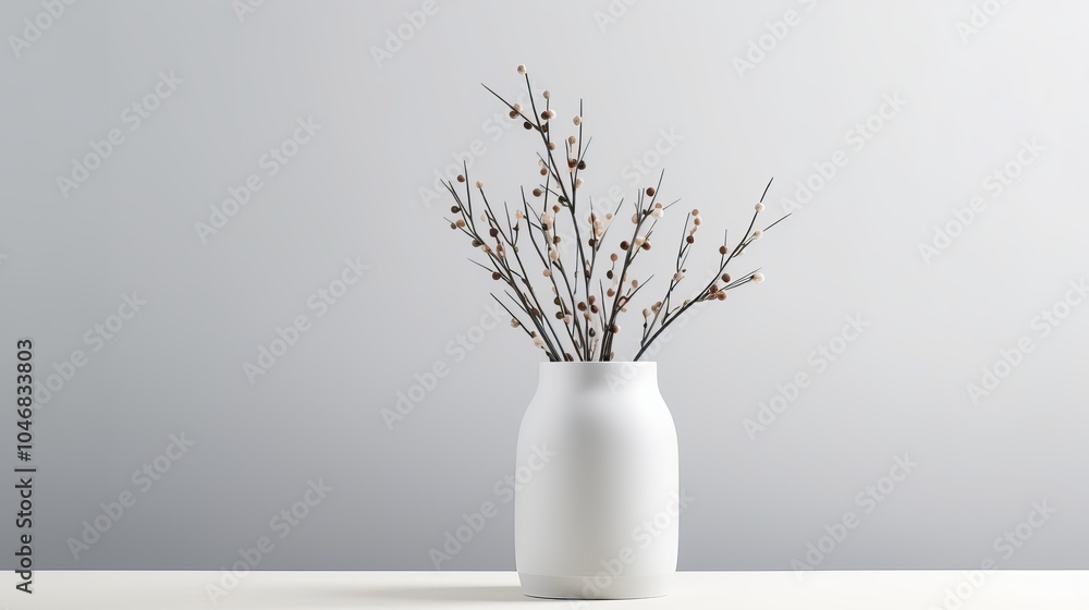 Aufkleber minimalist vase with delicate branches on a simple table in soft natural light