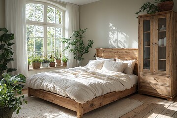 Modern Scandinavian interiors in bedrooms. Generative AI
