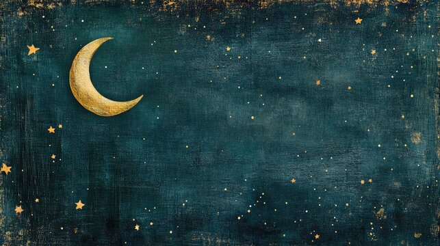 A whimsical starry night page border with twinkling stars and a crescent moon