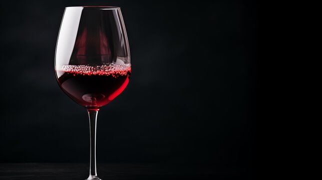 A close-up view of a sparkling red wine glass against a dark background during an evening event