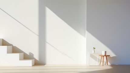 Obraz premium A minimalist room showcases a sharp contrast between bright light and deep shadows
