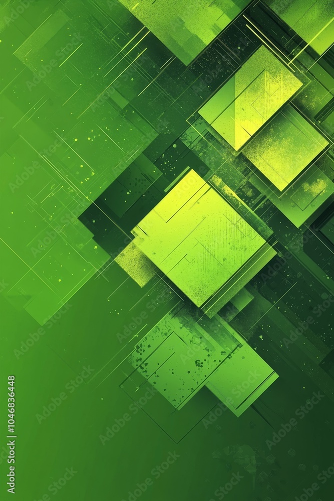 Poster abstract geometric shapes in bright green tones create a modern background with depth and texture fo