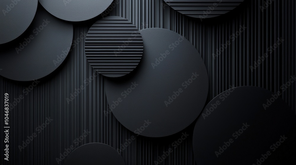 Poster sophisticated black background with minimalist design elements like abstract lines and shapes, ideal