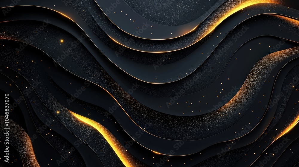 Poster sophisticated black background with minimalist design elements like abstract lines and shapes, ideal
