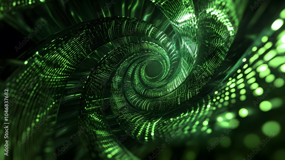 Poster abstract green light spiral twisted lines with artistic pattern background.
