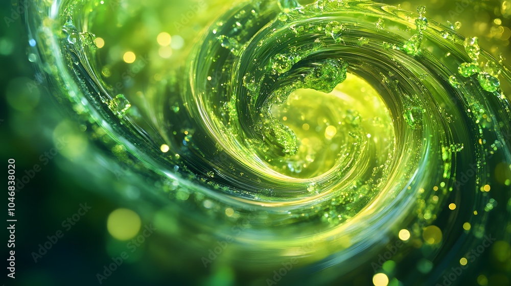 Poster abstract green light spiral twisted lines with artistic pattern background.