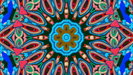Abstract colorful psychedelic mandala kaleidoscope background pattern for a summer music festival