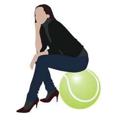 silhouette of a woman sitting on a tennis ball