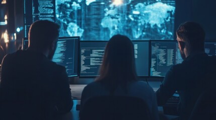 Risk management team assessing potential cyber threats and mitigating risks to sensitive data