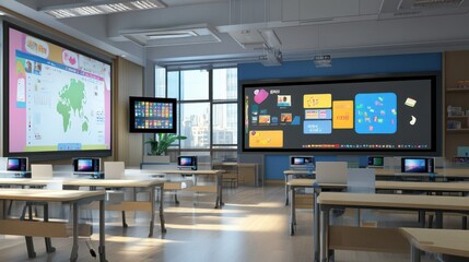 Smart classroom solutions, an advanced classroom equipped with digital boards and interactive technology