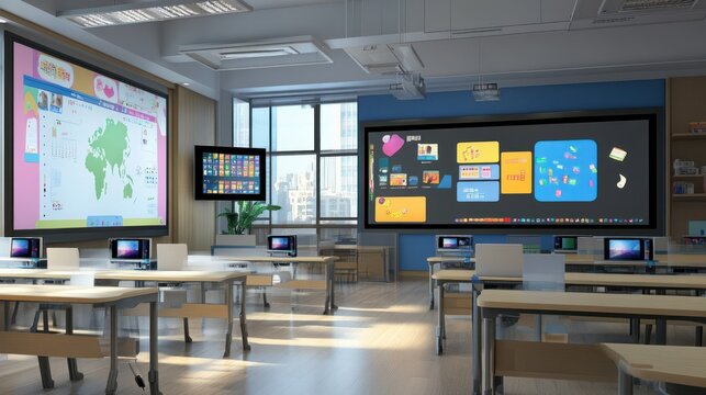 Smart classroom solutions, an advanced classroom equipped with digital boards and interactive technology