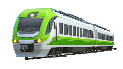 Naklejka premium A green and white train is on the tracks