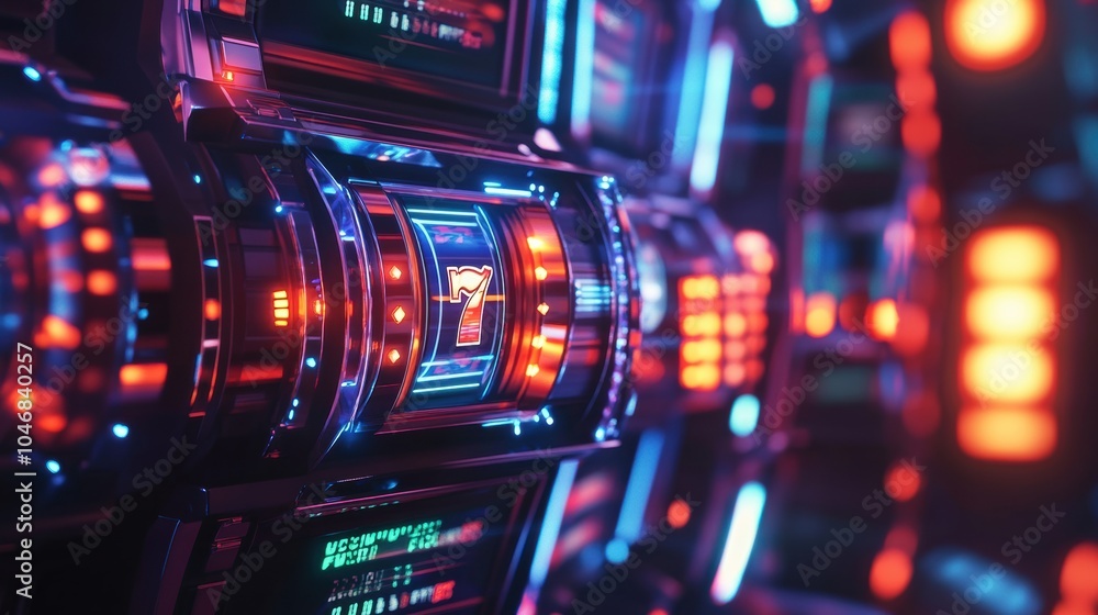Poster a row of bright slot machines showcases spinning reels and a glowing jackpot symbol, creating an eng
