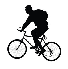Obraz premium silhouette of a man with a backpack riding a bicycle