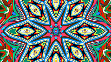 Abstract colorful psychedelic mandala kaleidoscope background pattern for a summer music festival