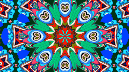 Abstract colorful psychedelic mandala kaleidoscope background pattern for a summer music festival