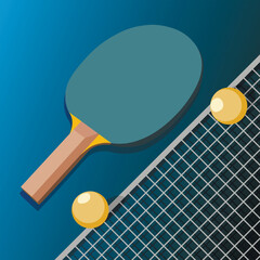 Ping pong banner template. Racket and ball for playing table tennis. Ping pong championship logo, poster design for sports. Flat vector illustration