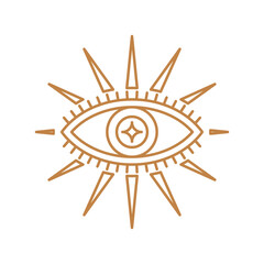 Minimal magic all seeing eye icon vector illustration, magic eye , celestial and mystical eye elements icon vector in lineal color style