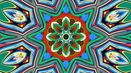 Abstract colorful psychedelic mandala kaleidoscope background pattern for a summer music festival