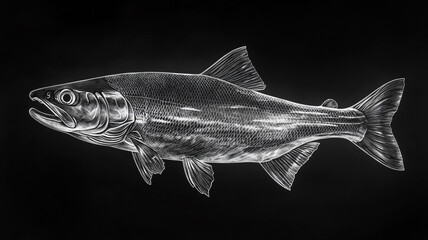 Fototapeta premium Detailed illustration of a salmon swimming in deep water showcasing its unique anatomical features