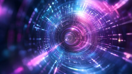 Obraz premium Blue and violet fractal tunnel. Big data, abstract glowing background