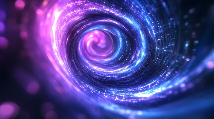 Obraz premium Blue and violet fractal tunnel. Big data, abstract glowing background