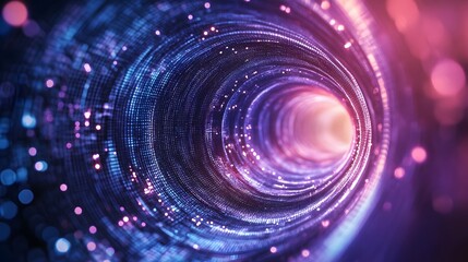 Obraz premium Blue and violet fractal tunnel. Big data, abstract glowing background