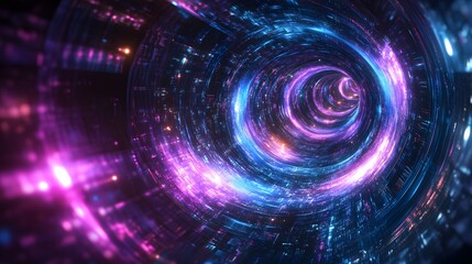 
Blue and violet fractal tunnel. Big data, abstract glowing background