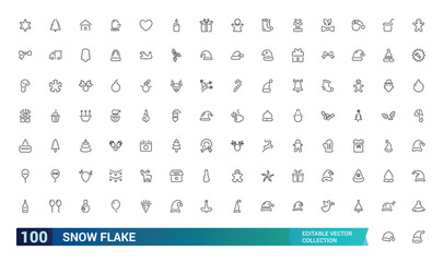 Minimal Snowflake Icon Collection. Related to frost, ice, winter, snow crystal, patterns, cold weather, and more. Modern line vector illustration.