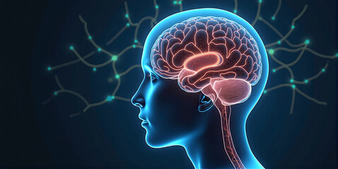 Obraz premium Graphic conceptual illustration of the nervous system in the human body, external environmental influences, sensory perception