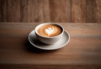 Obraz premium minimalist aesthetic featuring empty coffee cup textured wooden surface natural lighting, brown, beverage, decor, details, drinkware, environment, aesthetics