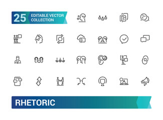 Rhetoric icons set outline vector. Related to Language, spoken, audience, audio and more. Outline vector icon. Outline icon collection. Editable stroke.