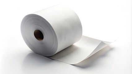 Fototapeta premium Blank Cash Register Receipt Roll on White Background for Financial Illustrations and Sales Records