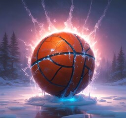 Fototapeta premium Illustration of glowing basketball ball.