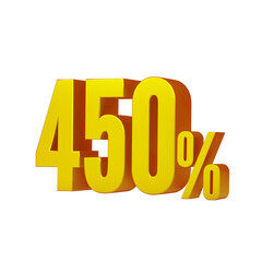 3d illustration of golden number 450 percent or 450% isolated on white background. 3d render.