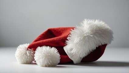 A red Santa hat with a white pompom, Christmas, Holidays, isolated, white background, Generative AI