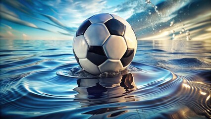 Naklejka premium Close-Up of a Soccer Ball Partially Submerged in Water - Long Exposure Texture Background for Creative Projects