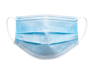 a blue face mask with white straps